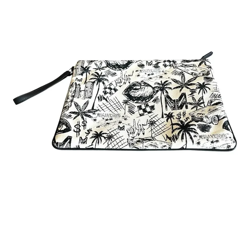 MARCELL VON BERLIN Los Angeles At Night Black Cream Wristlet Clutch Bag Italy